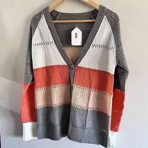 Elemundr  Women’s V Neck Open Front Color Block Knitted  Long Sleeve Cardigan M